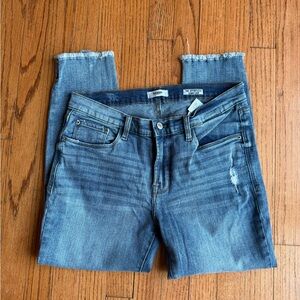 Kensie Frayed Hem Ankle Jeans - Medium Blue